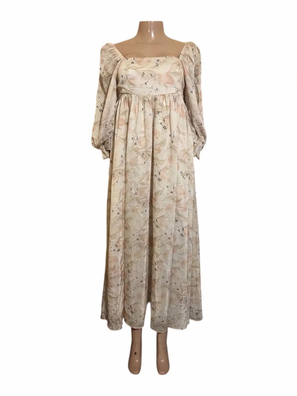 Storia Cream Floral Maxi Dress with Subtle Blush Accents